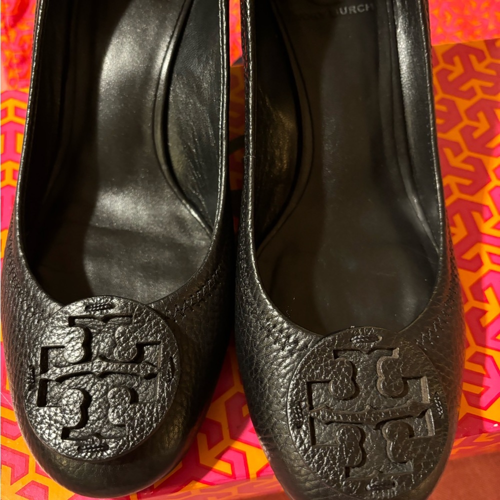 Tory Burch Black Leather Wedge